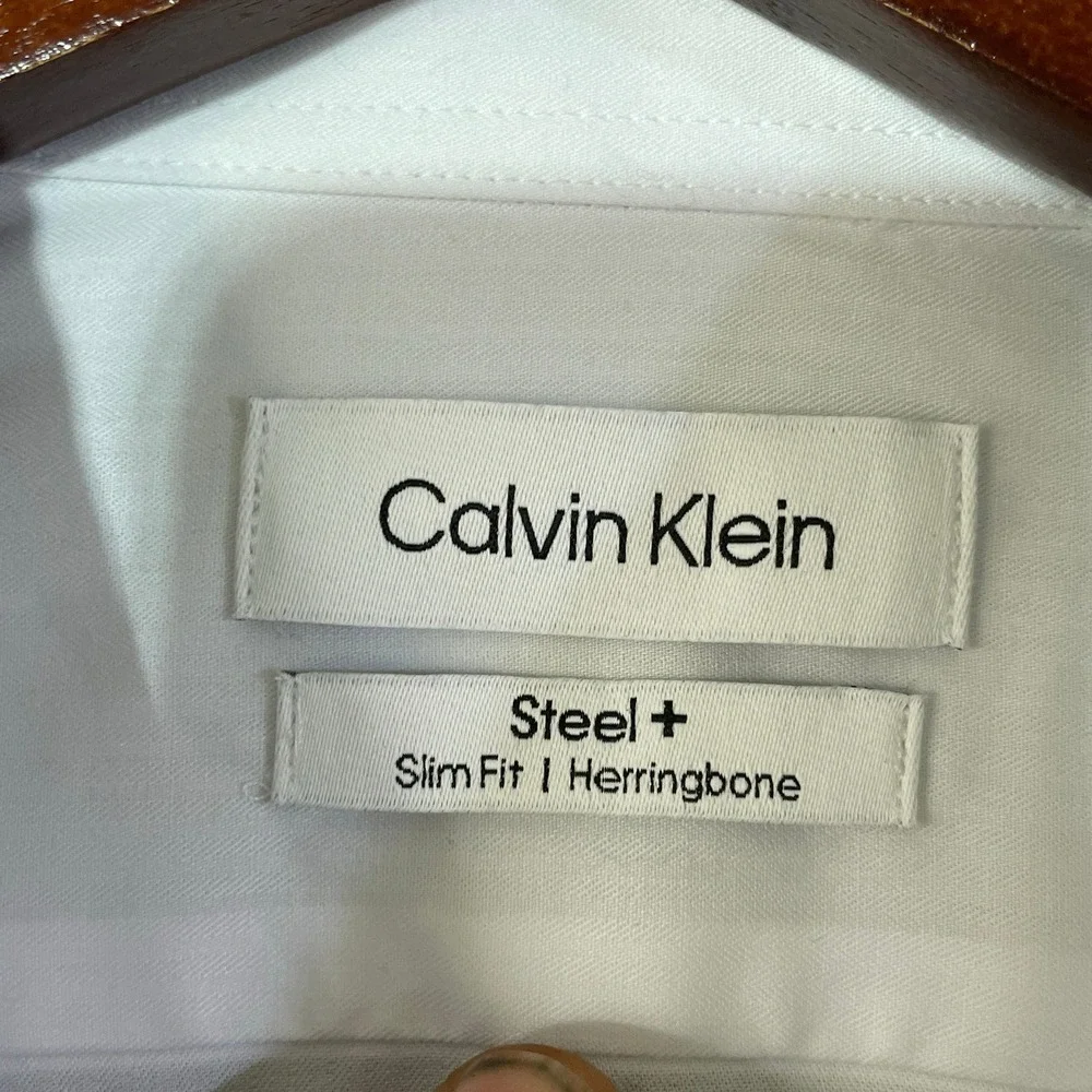 NWT Calvin Klein Dress Shirt Mens 15.5 M White Cotton Steel+ Slim French Cuff